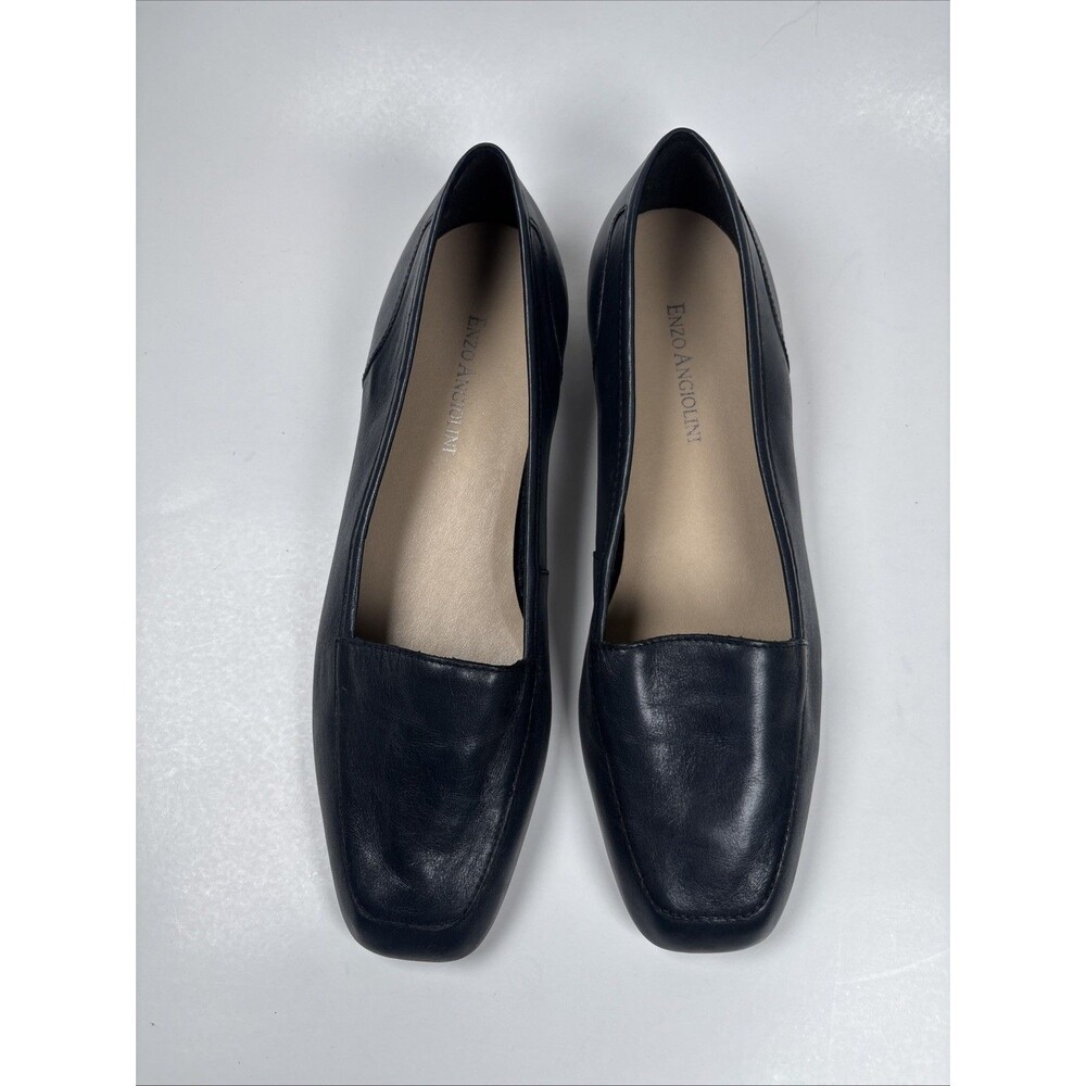 Enzo Angiolini Navy Leather Square Toe Loafer Flats Women’s Sz 7M Y2K 90s